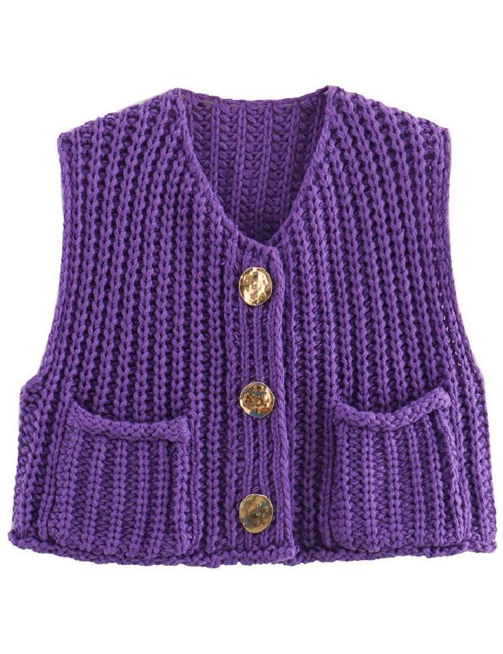 Maty Solid Color Crew Neck Crop Sweater Vest SKT621