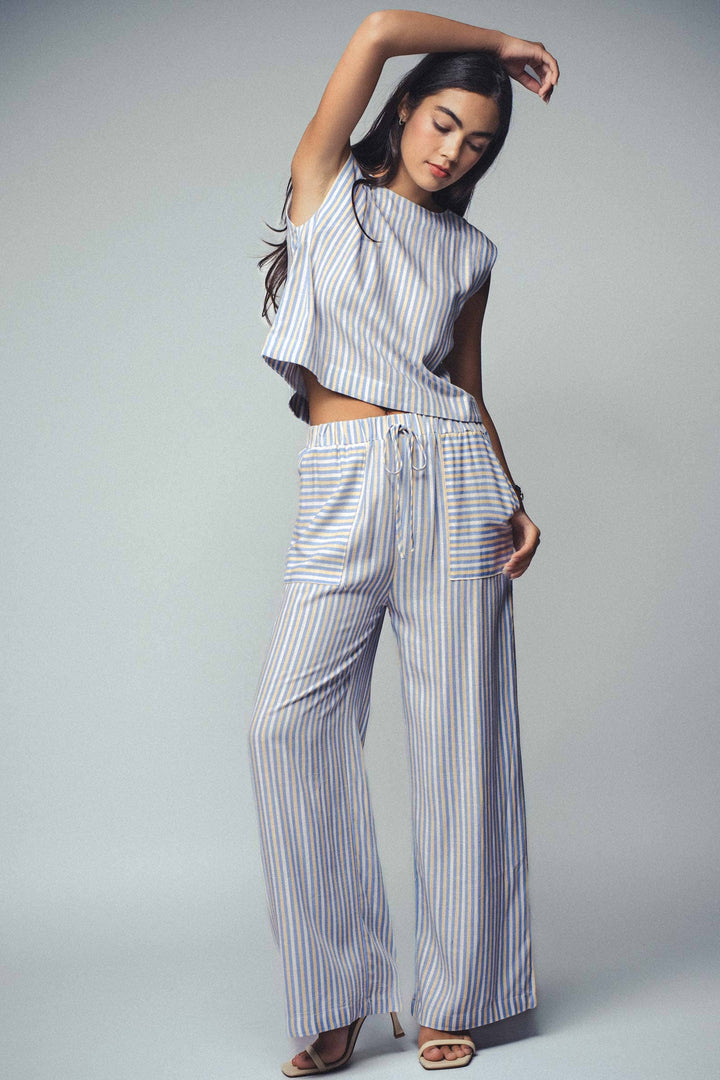 Paty Striped Two-Piece Cropped Top and Pants Set