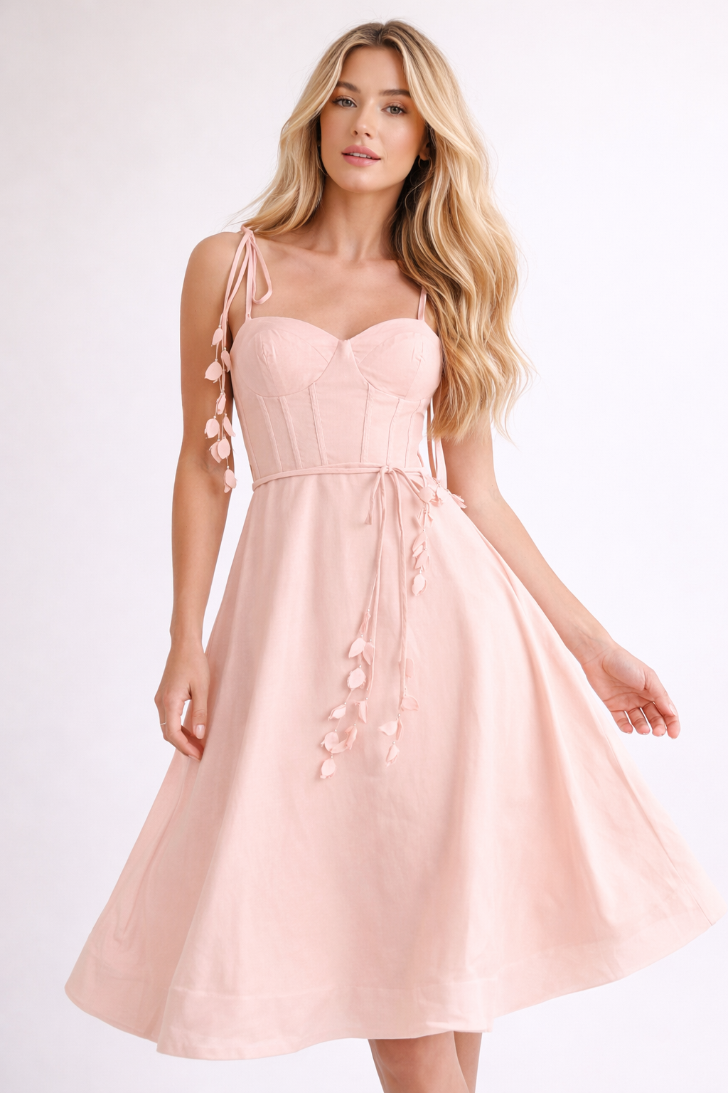 Yellow Linen Midi Dress with Corset Bodice