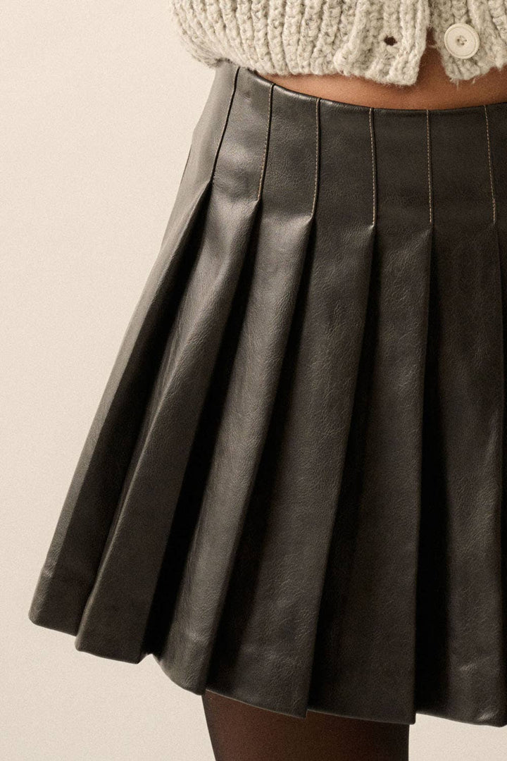 RYZE Faux Leather Pleated Mini Skirt