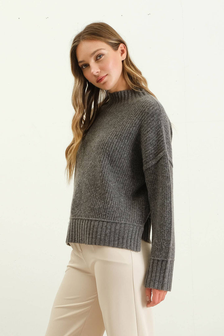 Elsa Mock Neck Split Hemp knit Sweater