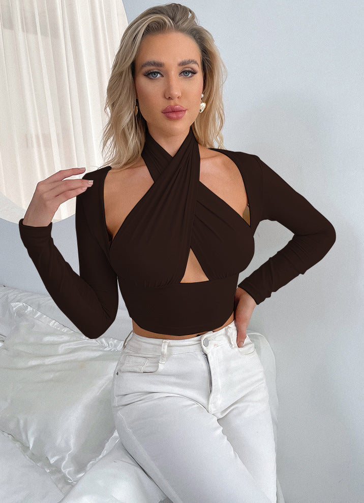 Erin Cross Neck Cutout Blouse - Tops