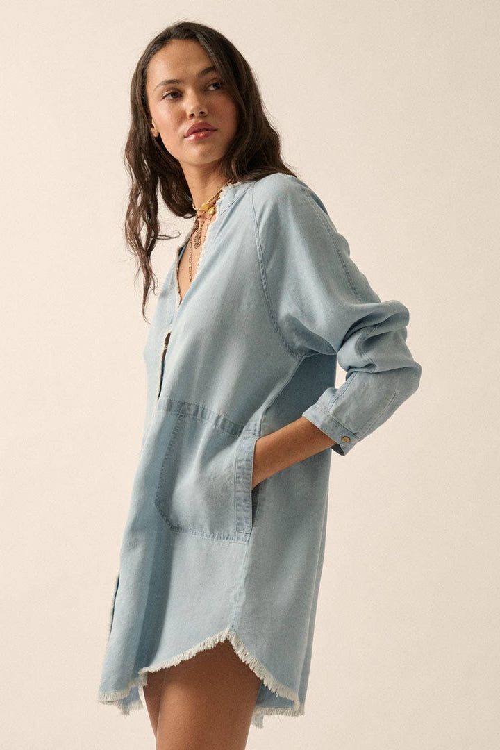 Gabby V-Neck Solid Denim Mini Dress