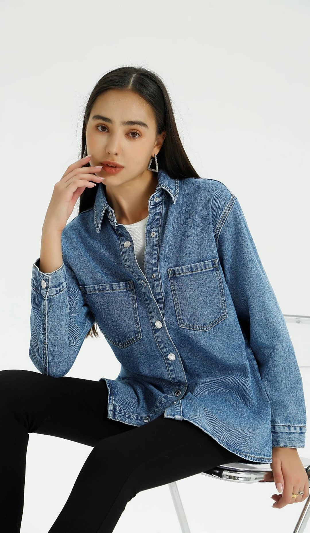 Joyce Oversize Denim Jacket In Mid Blue