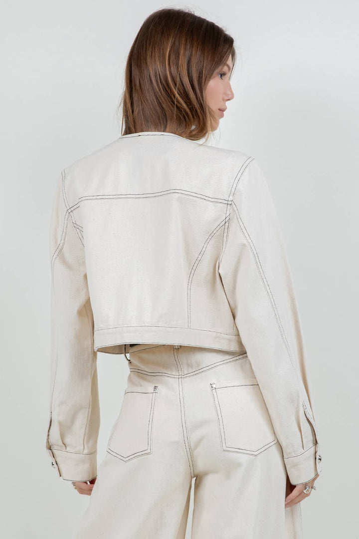 ANGIE COTTON WASHED CROPPED JACKET OATMEAL
