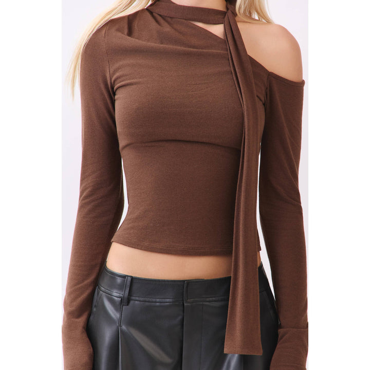 Chocolate Asymmetric Neckline Knit Top