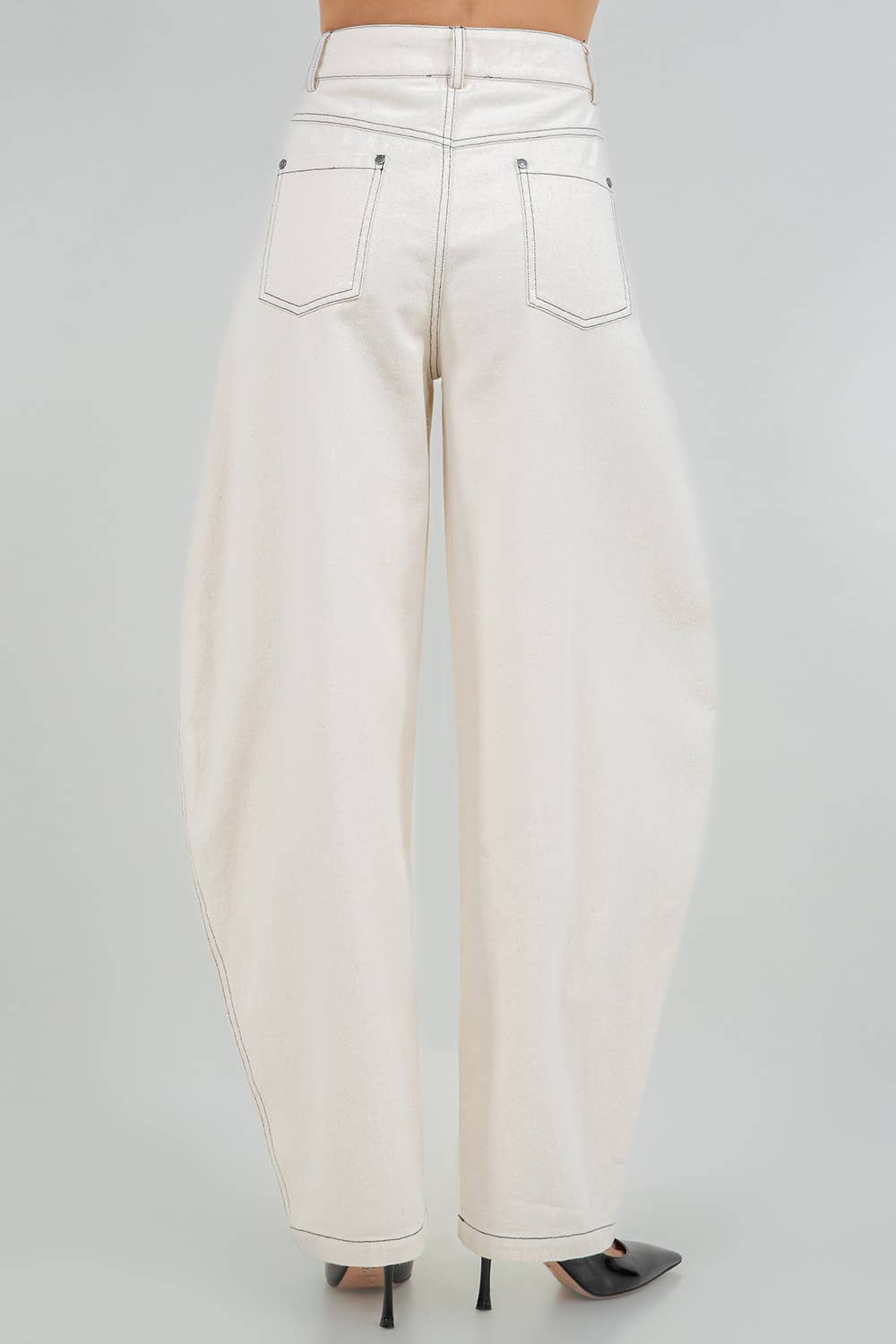ANGIE SOFT COTTON WASHED BARREL LEG PANTS - OATMEAL