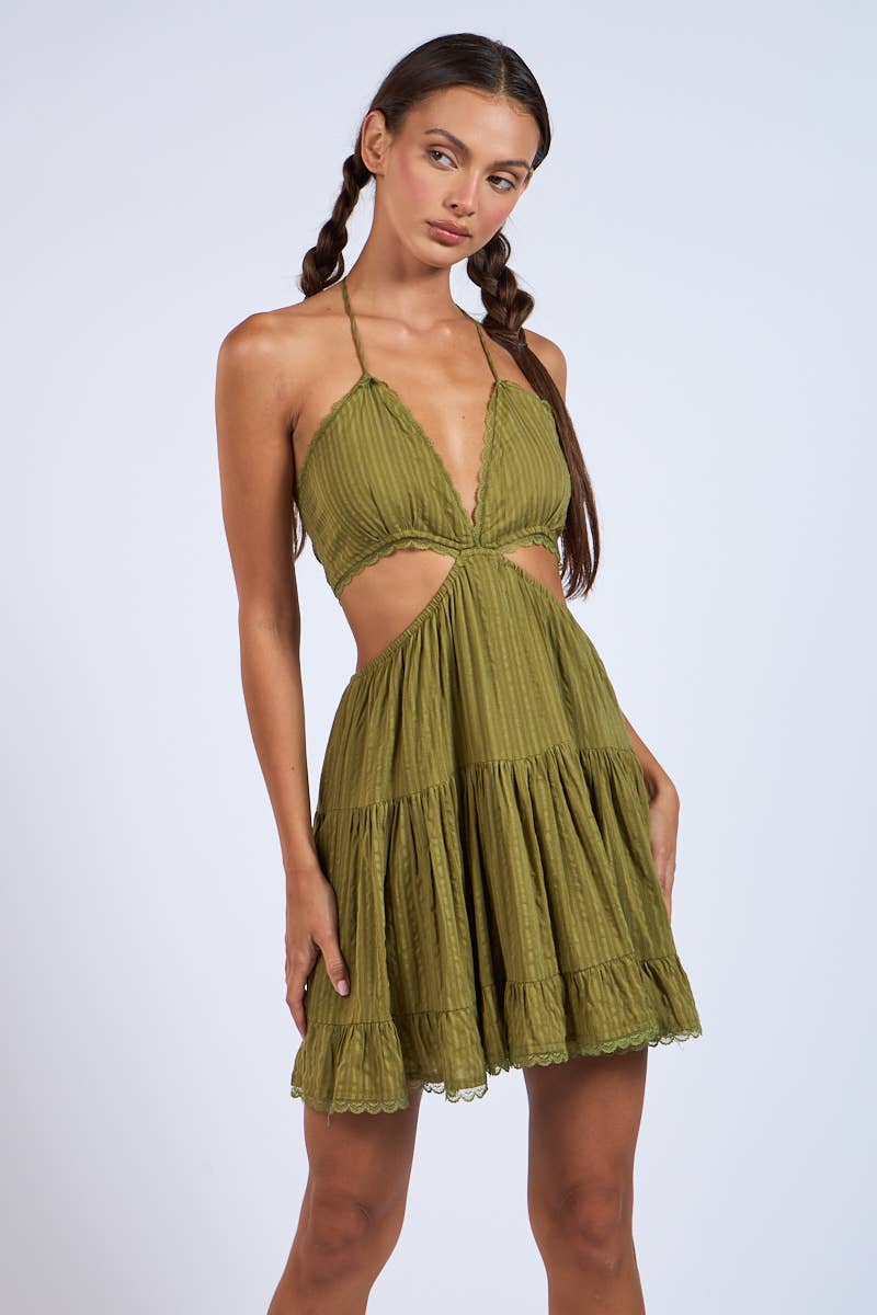 FATIMA OLIVE GREEN MINI DRESS - Dresses
