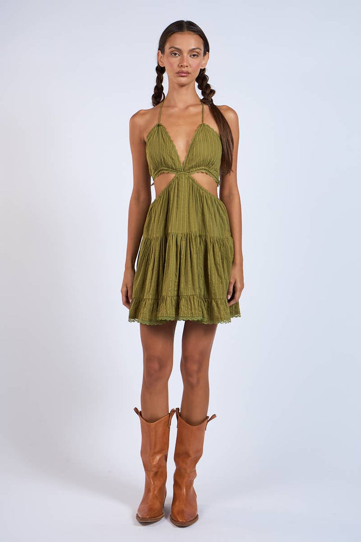 FATIMA OLIVE GREEN MINI DRESS - Dresses
