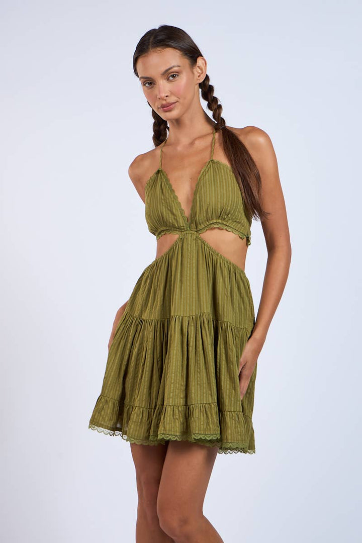 FATIMA OLIVE GREEN MINI DRESS - Dresses