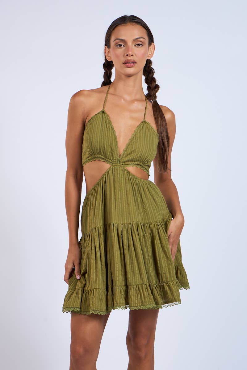 FATIMA OLIVE GREEN MINI DRESS - Dresses