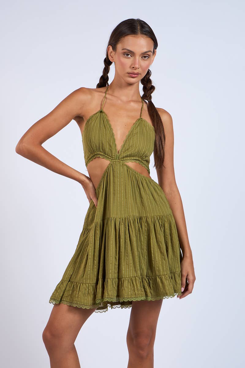 FATIMA OLIVE GREEN MINI DRESS - S / Kiwi - Dresses