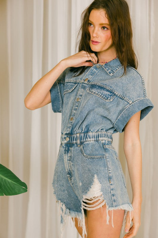 Brandy Short Sleeves Denim Romper