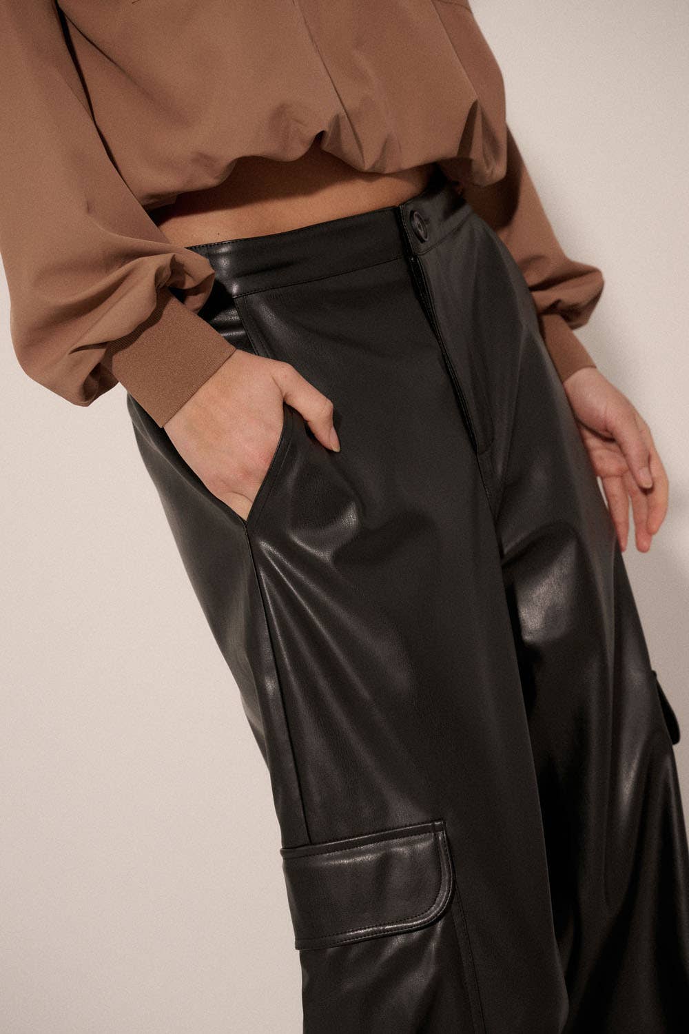 Frances Faux Leather Cargo Pocket Pants - Pants
