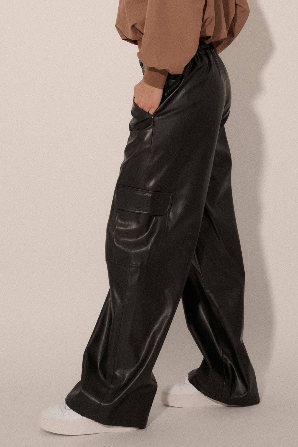 Frances Faux Leather Cargo Pocket Pants - Pants