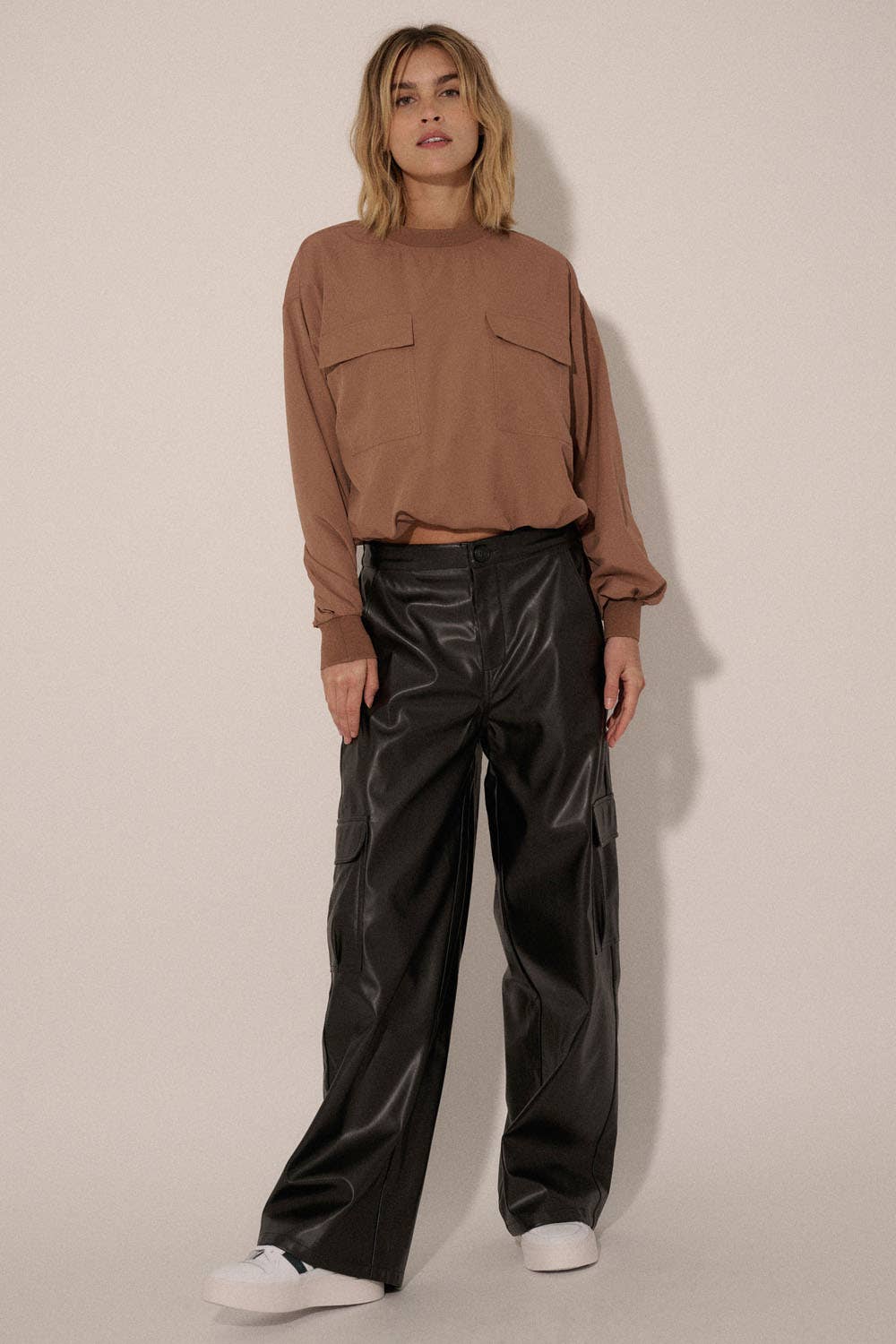 Frances Faux Leather Cargo Pocket Pants - Pants