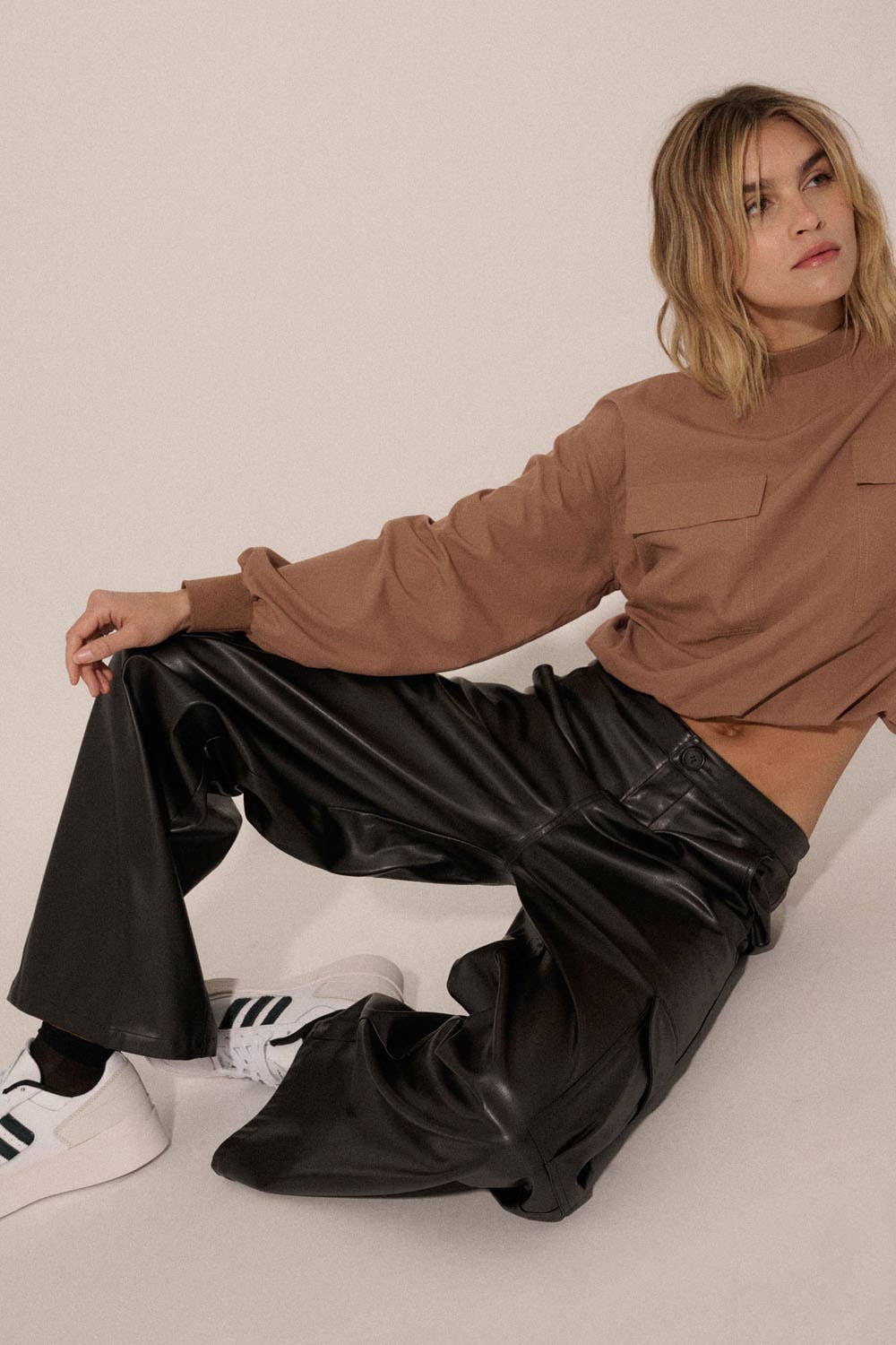 Frances Faux Leather Cargo Pocket Pants - Pants