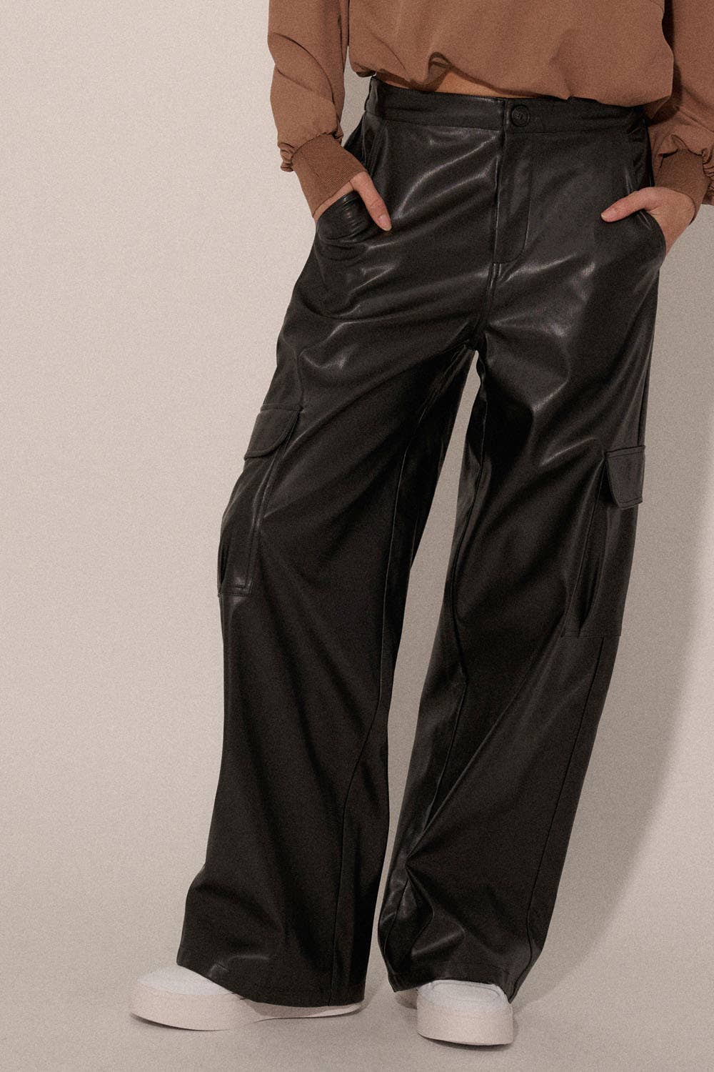 Frances Faux Leather Cargo Pocket Pants - S - Pants