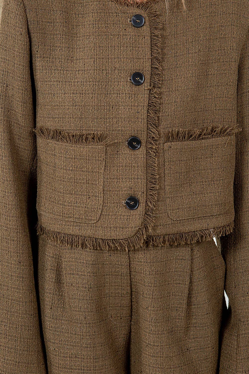 FRAY EDGE DETAILED TWEED BUTTON DOWN JACKET