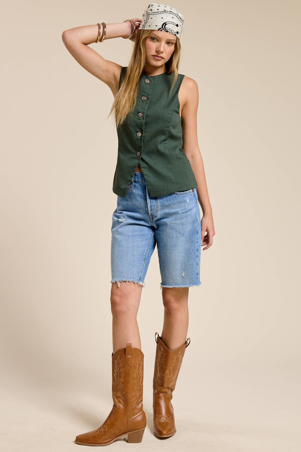 GAIA GREEN BUTTONED WAISTCOAT VEST - vest