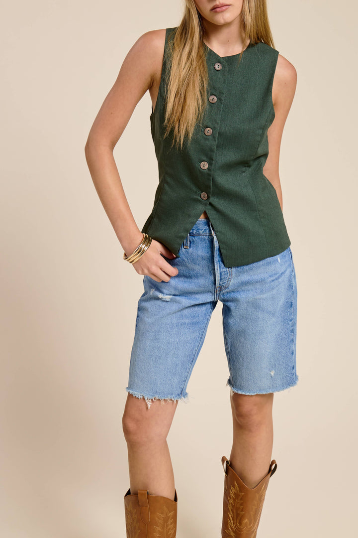 GAIA GREEN BUTTONED WAISTCOAT VEST - vest