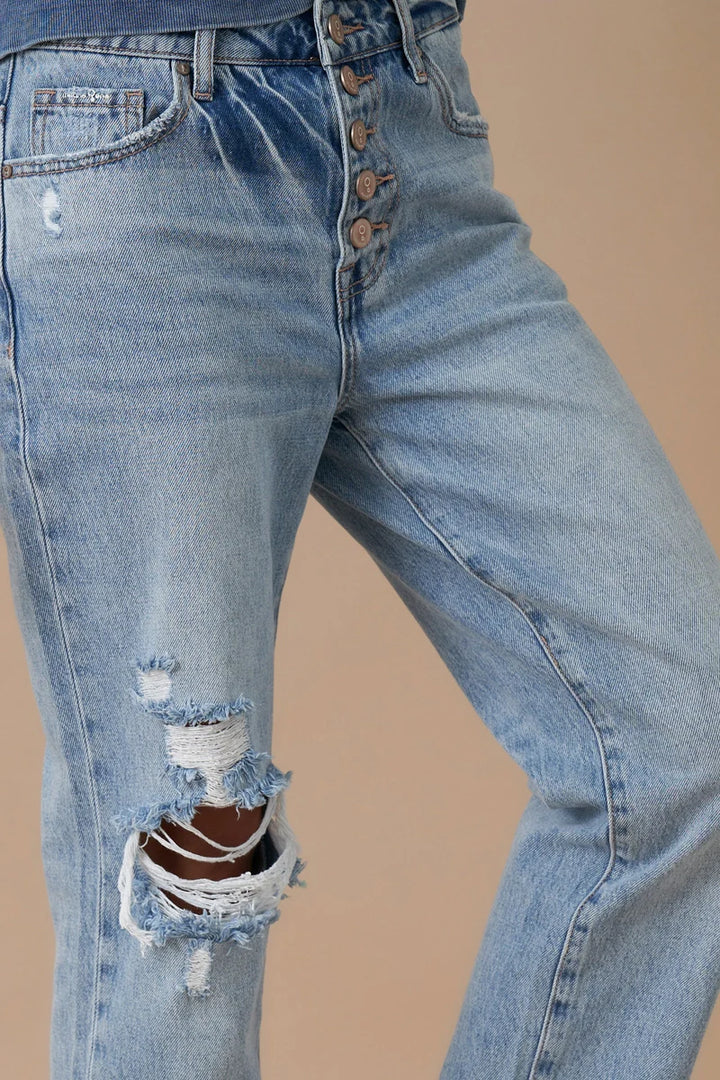 HARLIN Rolled Up Boyfriend Distressed Vintage Wash Jeans - 1/24 - Jeans