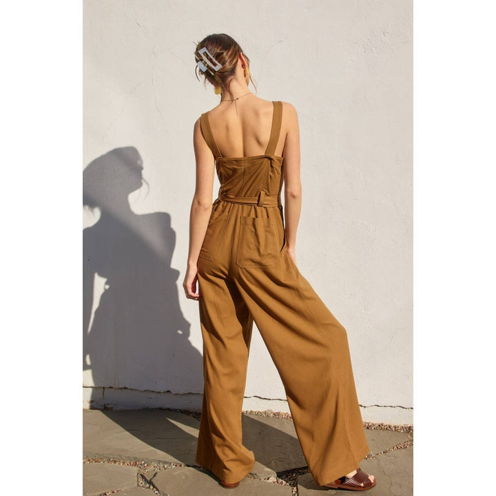 Heather Straight Neck Wide Leg Jumpsuit - jumpsuits & rompers