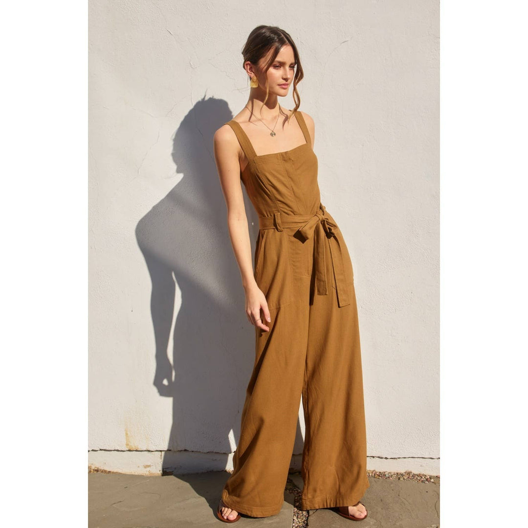Heather Straight Neck Wide Leg Jumpsuit - jumpsuits & rompers