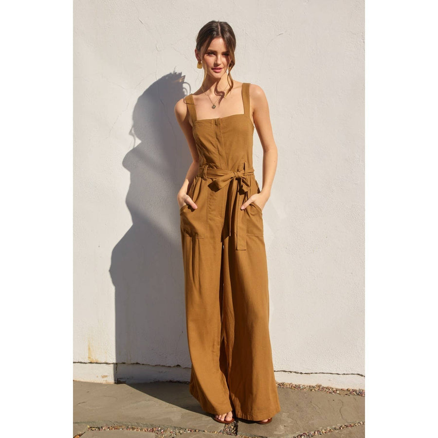 Heather Straight Neck Wide Leg Jumpsuit - jumpsuits & rompers