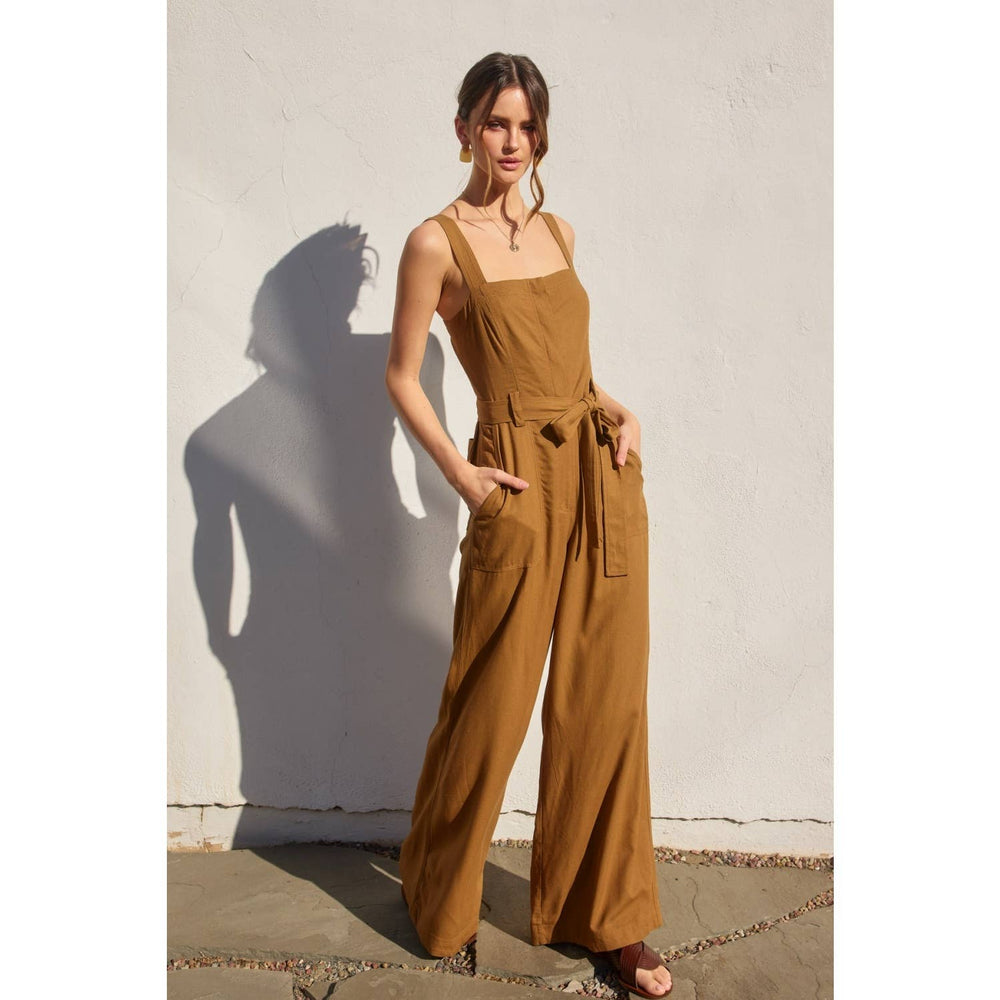 Heather Straight Neck Wide Leg Jumpsuit - jumpsuits & rompers