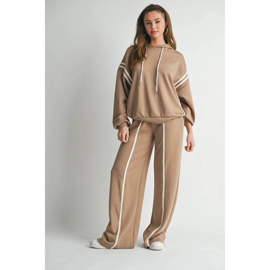 HOODIE TOP AND PANT SET - TAUPE / S - Sets