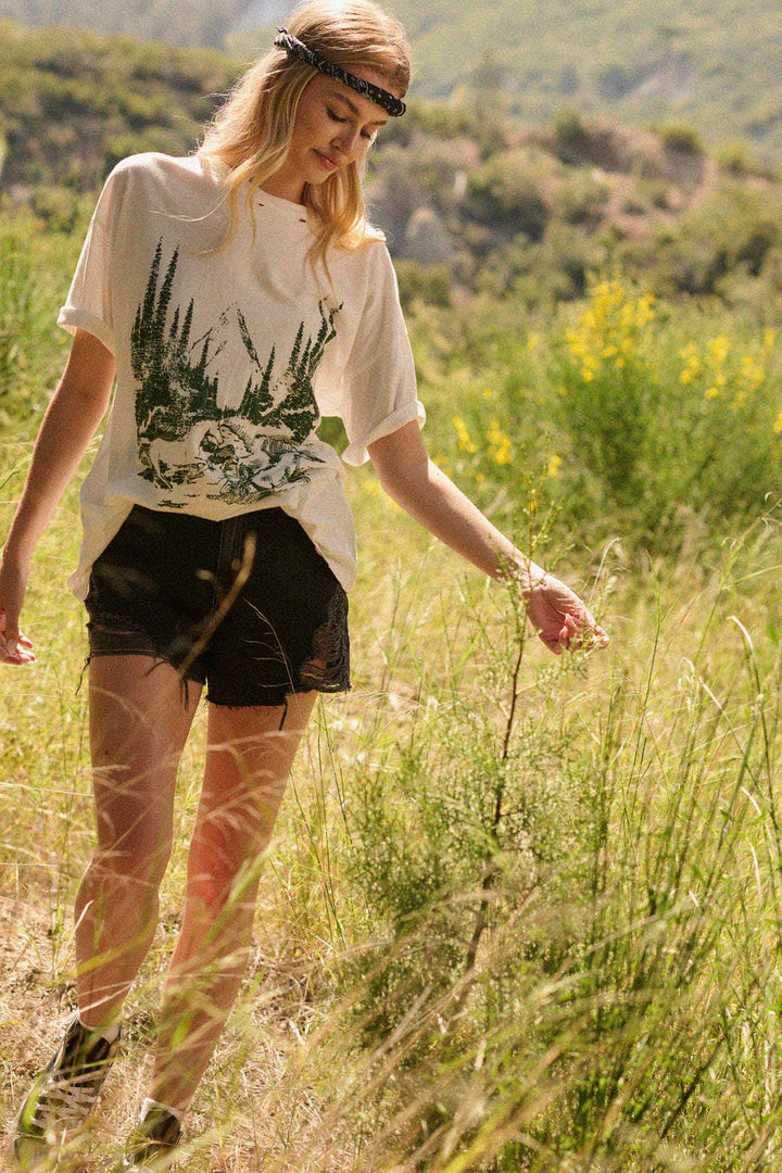 Horses Through Woods Distress Graphic Tee - Tops