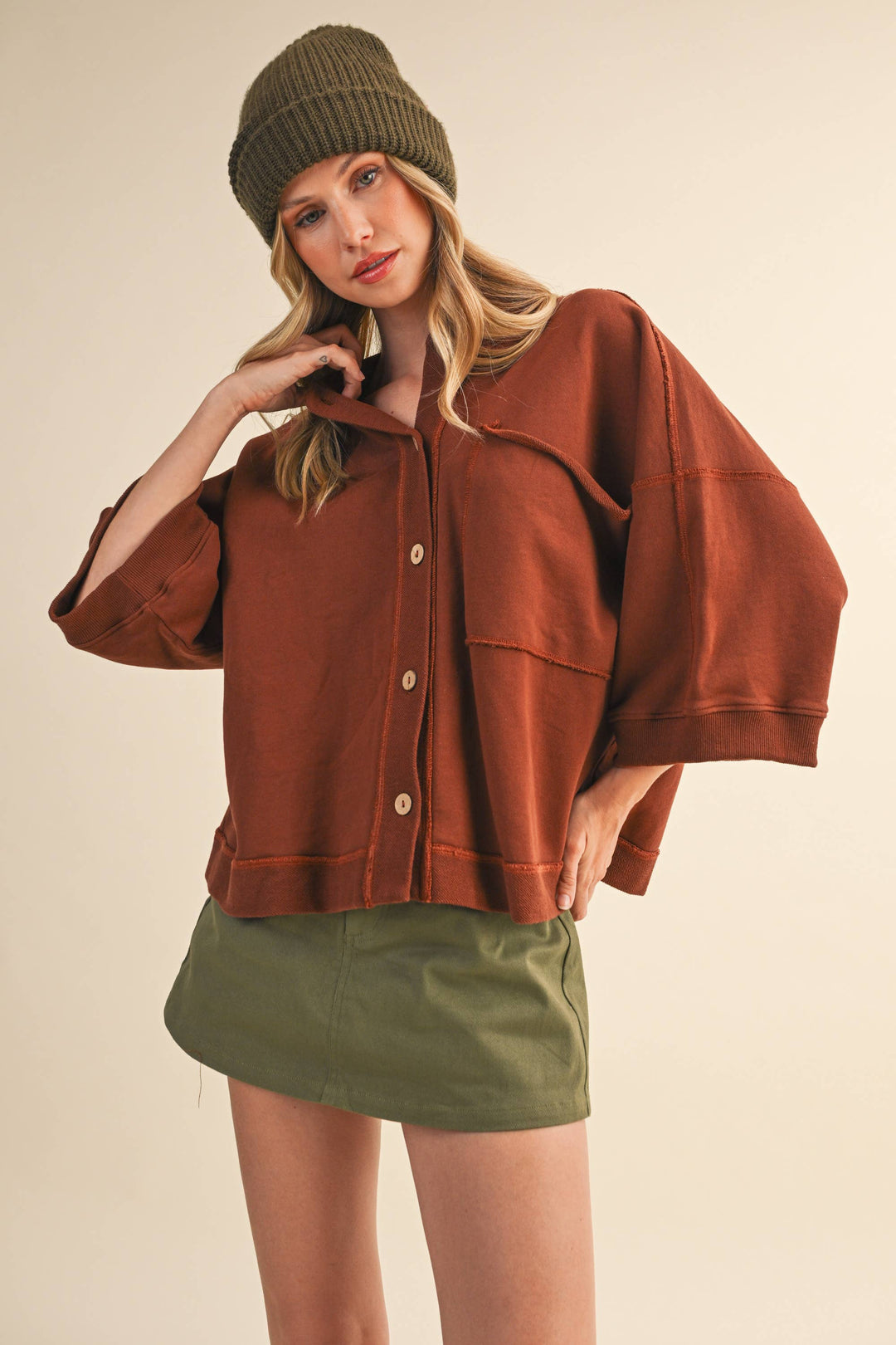 INOVA OLIVE GREEN DENIM SKORTS WITH BELT LOOP