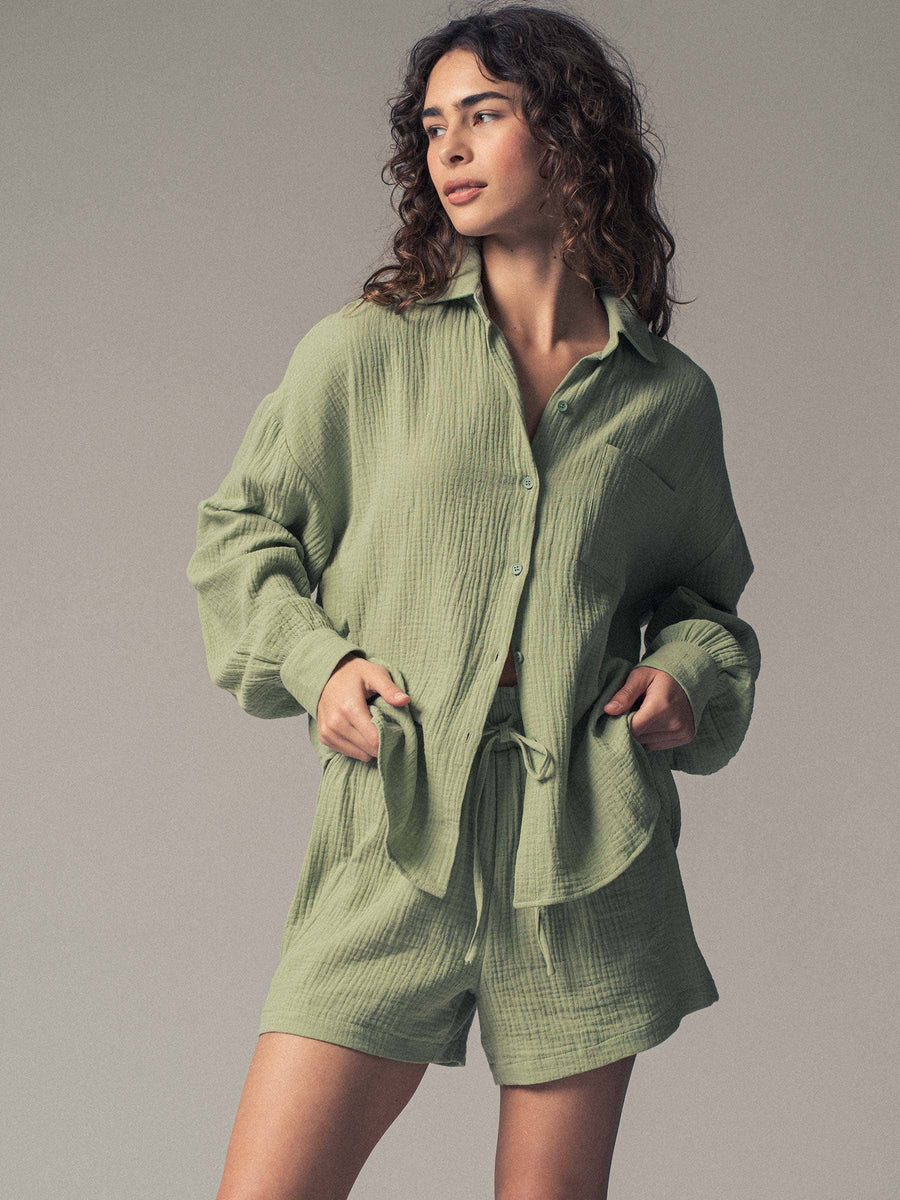 ISIS Cotton Gauze Resort Button-Up Set - S - Sets