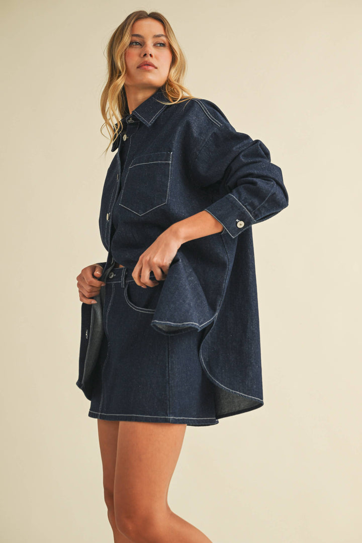 IST6002-C DENIM OVERSIZED SHIRT AND MINI SKIRT