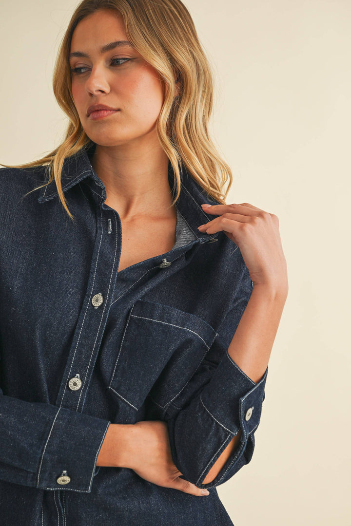 IST6002-C DENIM OVERSIZED SHIRT AND MINI SKIRT