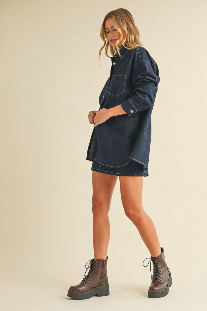 IST6002-C DENIM OVERSIZED SHIRT AND MINI SKIRT