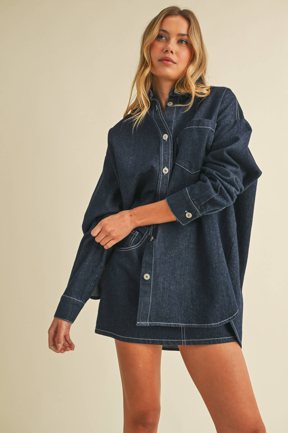 IST6002-C DENIM OVERSIZED SHIRT AND MINI SKIRT