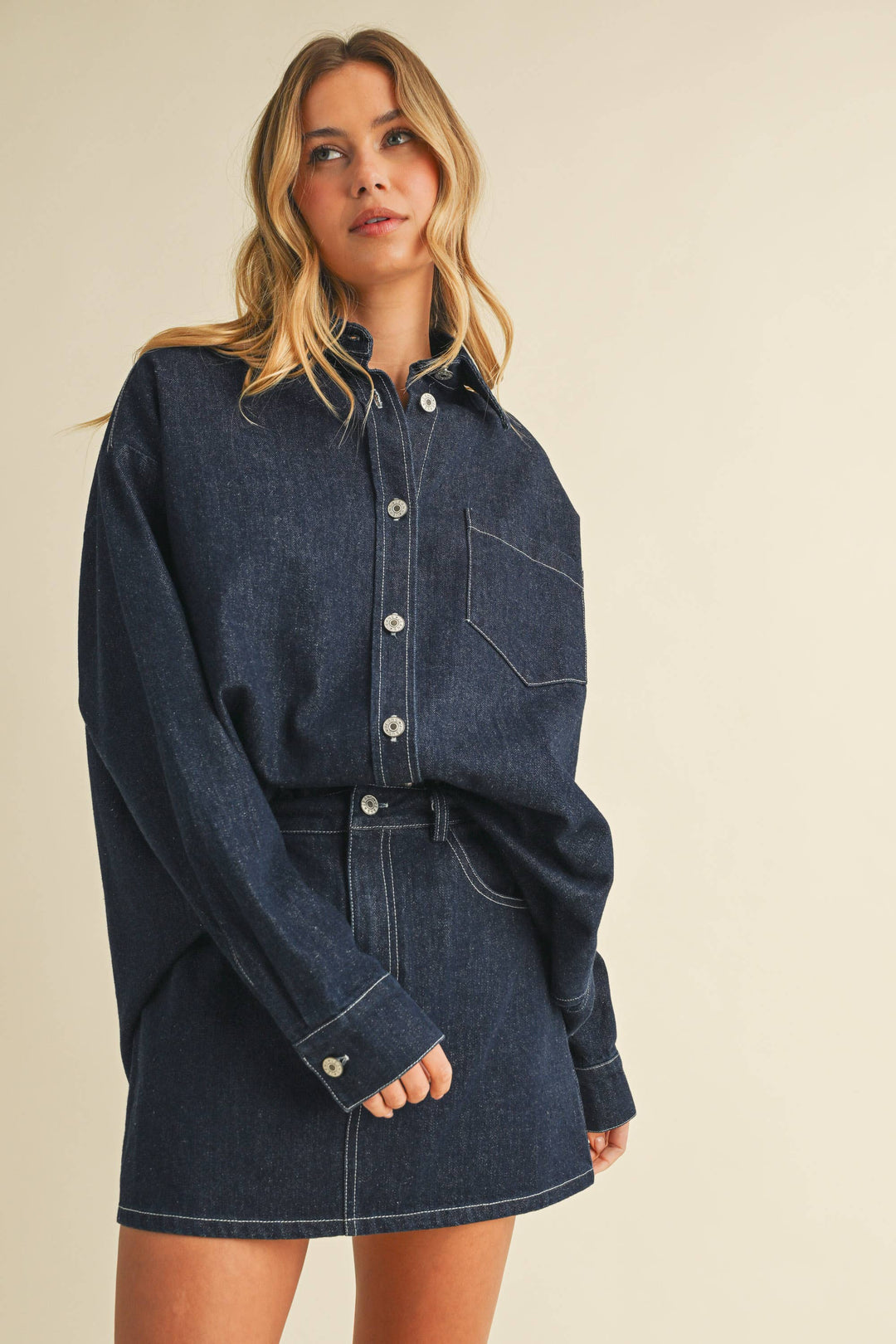 IST6002-C DENIM OVERSIZED SHIRT AND MINI SKIRT