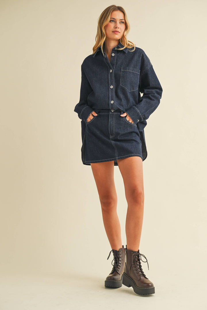 IST6002-C DENIM OVERSIZED SHIRT AND MINI SKIRT
