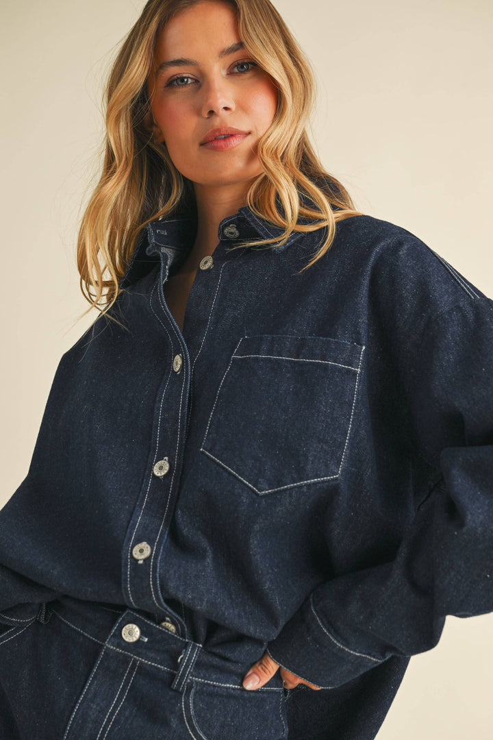 IST6002-C DENIM OVERSIZED SHIRT AND MINI SKIRT
