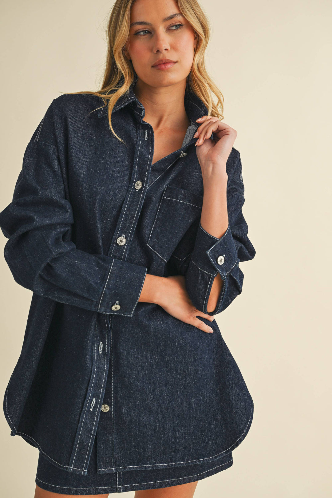 IST6002-C DENIM OVERSIZED SHIRT AND MINI SKIRT