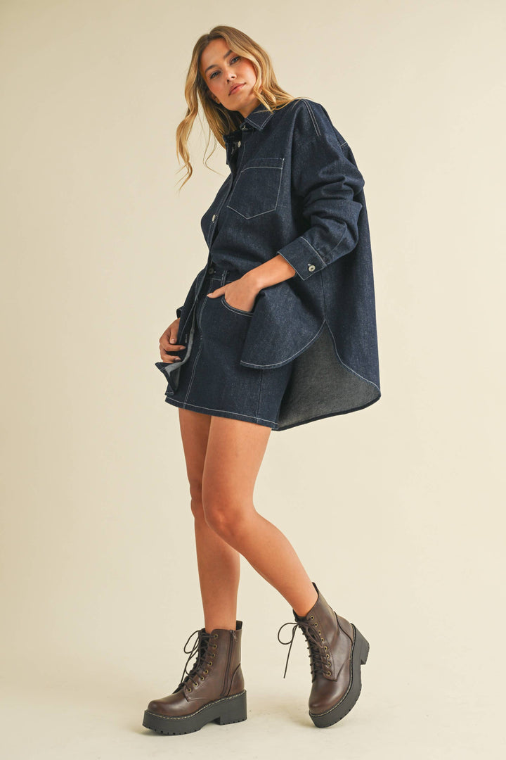 IST6002-C DENIM OVERSIZED SHIRT AND MINI SKIRT