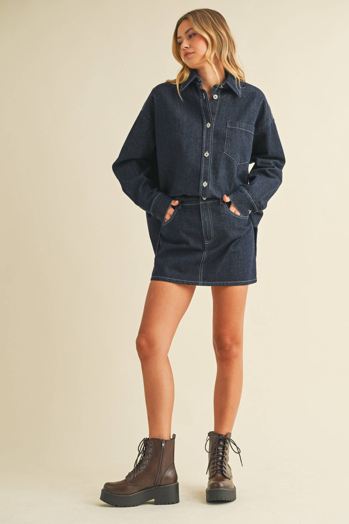 IST6002-C DENIM OVERSIZED SHIRT AND MINI SKIRT