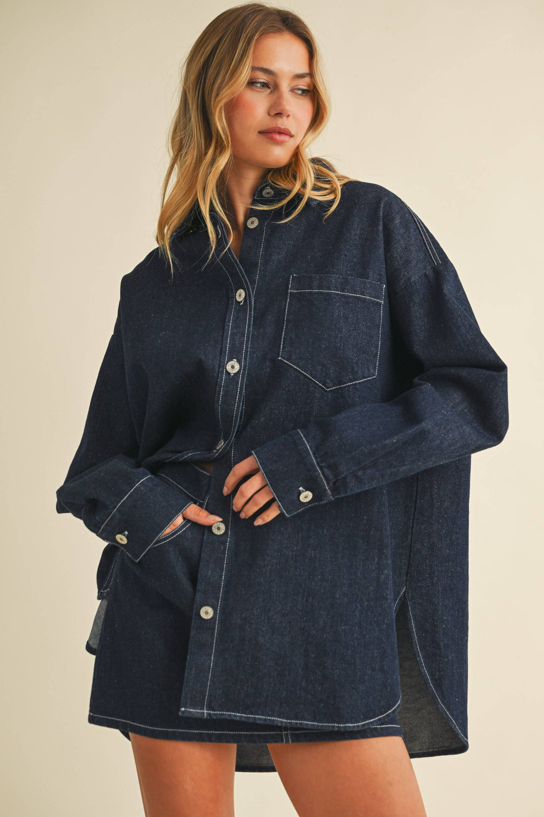 IST6002-C DENIM OVERSIZED SHIRT AND MINI SKIRT