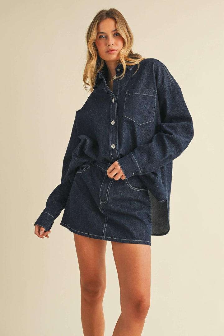 IST6002-C DENIM OVERSIZED SHIRT AND MINI SKIRT