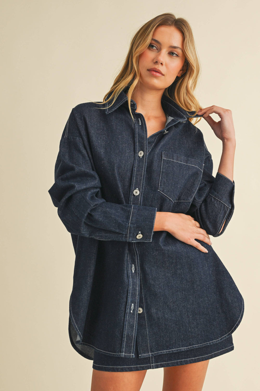 IST6002-C DENIM OVERSIZED SHIRT AND MINI SKIRT