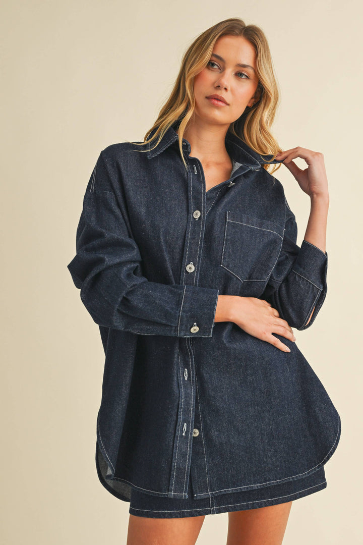 IST6002-C DENIM OVERSIZED SHIRT AND MINI SKIRT