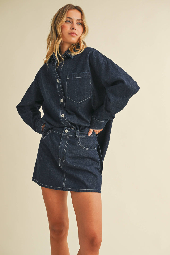 IST6002-C DENIM OVERSIZED SHIRT AND MINI SKIRT