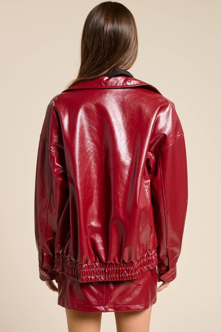 Ixia Faux Leather Bomber Jacket & Belted Skirt Set